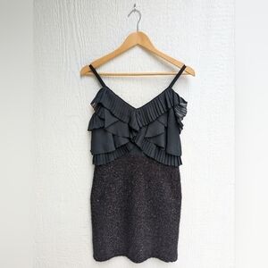 LOFT Formal Wool Blend Black Sequin Ruffle Sleeveless Sheath Dress Size 2